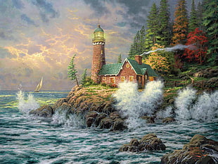 lighthouse painting HD wallpaper