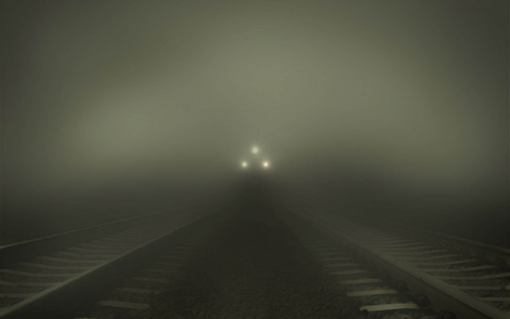 silhouette of train covered by fog