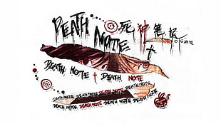 white background with Death Note text overlay, Death Note