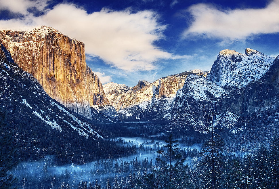 brown stone mountain, mountains, macOS, Mac Sierra, snow HD wallpaper