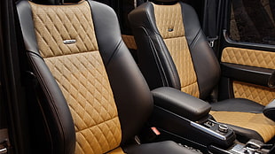 tufted brown-and-black leather vehicle seat, Mercedes G-Class, car