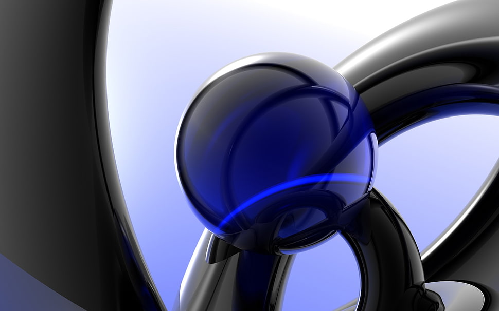 round blue glass decor, render, abstract, blue, digital art HD wallpaper