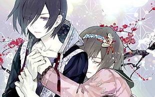 manga illustration showing girl hugging boy HD wallpaper