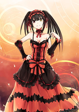 black haired female anime character illustration, Date A Live, Tokisaki Kurumi, heterochromia, cleavage