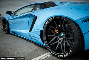 blue sports car, car, Lamborghini, Lamborghini Aventador, LB Works