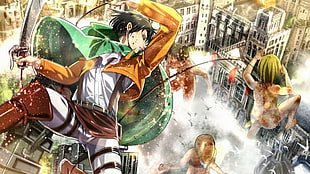 Attack on Titan digital wallpaper, Shingeki no Kyojin, Levi Ackerman, warrior, anime boys