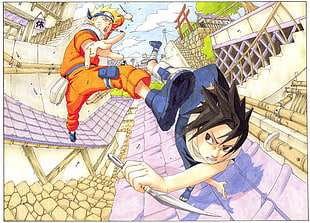 baby's blue and yellow carrier, Naruto Shippuuden, Masashi Kishimoto, Uzumaki Naruto, Uchiha Sasuke HD wallpaper
