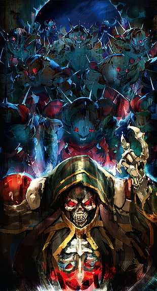 hooded skull and monsters wallpaper, Ainz Ooal Gown, Overlord (anime), creature, skull