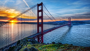 Golden Gate Bridge, San Francisco, HDR, bridge, sunset, sea HD wallpaper