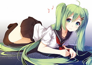 Hatsune Miku illustration, Hatsune Miku, Vocaloid, school uniform