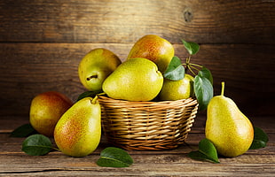 basket of pear fruits HD wallpaper