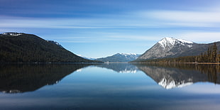landscape photo of snow-capped mountain and lake during daytime