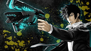 man holding gun illustration, Psycho-Pass, Shinya Kogami, anime, anime boys