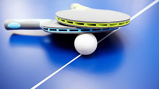 blue and green ping pong paddles, balls, Table Tennis