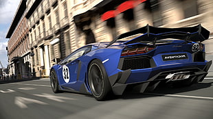 blue Lamborghini Aventador, Gran Turismo 6, Lamborghini Aventador, Madrid, Valencia, Spain HD wallpaper