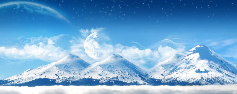 landscape photo of alps, landscape, digital art, space art, mountains HD wallpaper