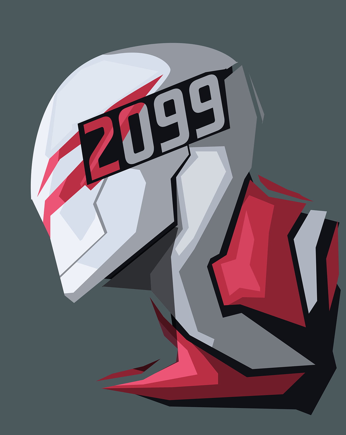 white and red 2099 illustration, Spider-Man 2099, Marvel Comics, gray background