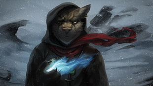 cat character in black hoodie illustration, furry, Anthro, magic