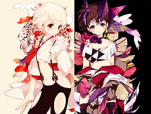 two female anime characters collage, anime