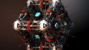 gray and red cube digital wallpaper, cube, render, technology, digital art