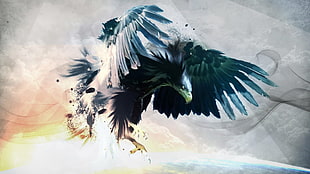 eagle painting, eagle, birds, artwork, paint splatter
