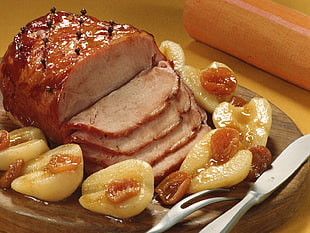 brown sliced ham