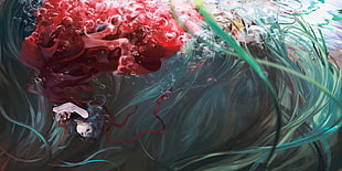 black-haired female anime character, Touhou, underwater, Kagiyama Hina HD wallpaper