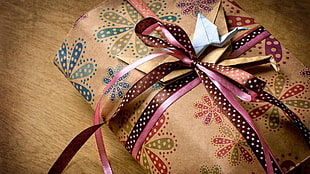 brown, pink, and blue floral gift box