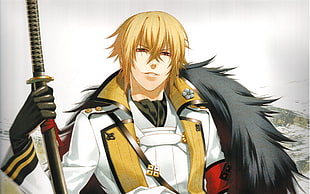 yellow-haired man holding a sword anime character, manga, anime, Hakuouki Shinsengumi Kitan, sword