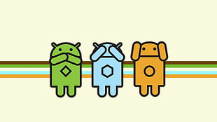 three green, teal and orange android logo illustration