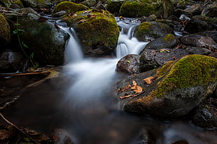 time lapse photo of flowing river with stones HD wallpaper