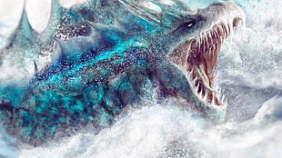 blue and black dragon wallpaper, artwork, dragon, fantasy art, concept art