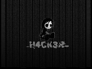 Hacker logo, artwork, puppets, monochrome