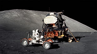 red and gray cart, Moon, space, astronaut, Apollo