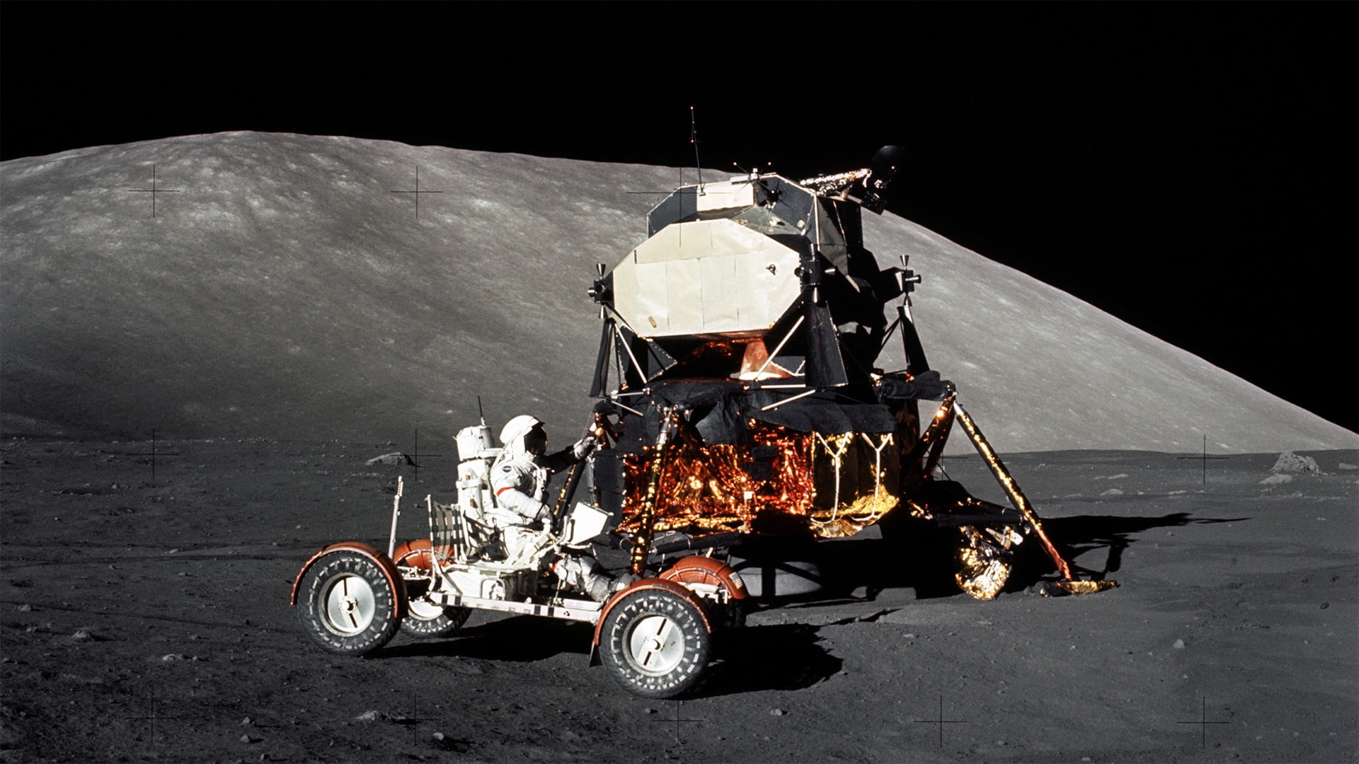 red and gray cart, Moon, space, astronaut, Apollo