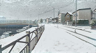 road covered by snow illustration, landscape, snow, harbor, boat