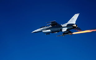 gray airplane, airplane, General Dynamics F-16 Fighting Falcon, jet fighter