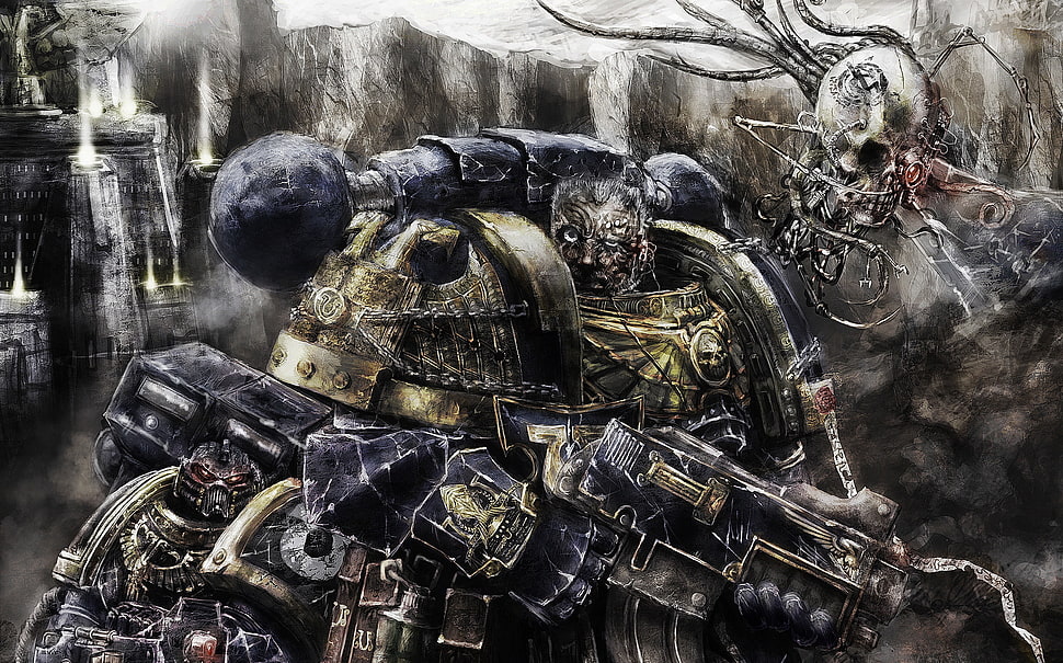 black and brown robot, Warhammer, science fiction, fantasy weapon HD wallpaper