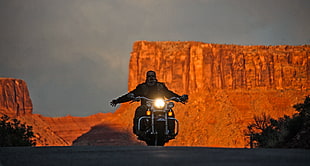 black and silver motorcycle, road, Route 66, USA, highway HD wallpaper