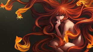 long haired naked woman anime character HD wallpaper
