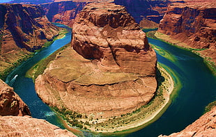 brown mountains with water, USA, nature, landscape, Horseshoe Bend HD wallpaper