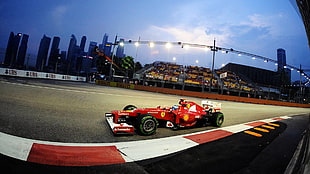 red and white motor boat, Ferrari, Fernando Alonso, Formula 1, car