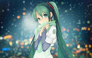 female green hair anime character illustration HD wallpaper