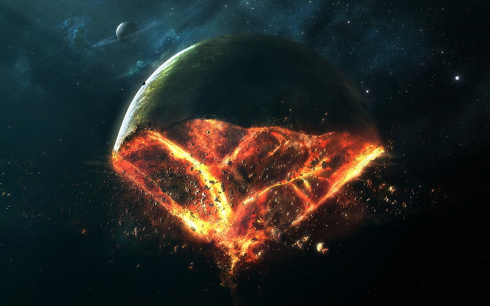 planet core digital wallpaper, space, crush, fire, digital art HD wallpaper