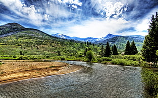 river near mountains, landscape, river, hills, nature HD wallpaper