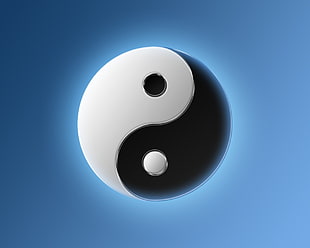 Yin and Yang symbol, Yin and Yang, symbols, blue background HD wallpaper