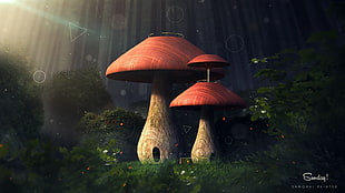 black and red table lamp, fantasy art, nature, trees, forest