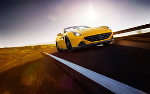 yellow Ferrari California T coupe, Ferrari California T, Novitec Rosso, car, road