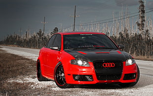 red and black Audi car, car, Audi, red cars, vehicle
