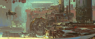 city-themed illustration, artwork, futuristic city